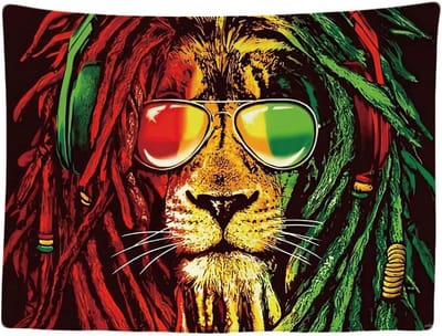 Ulticool Wandkleed 200x150 cm - Rasta Leeuw Pruik Bob Marley African Pride - met Bevestigingspinnen - voor Binnen - Wandtapijt Wanddoek Stof Poster Backdrop Frame Decoratie Woonkamer - Mannen Puber Tiener Jongen Grappige Gadgets