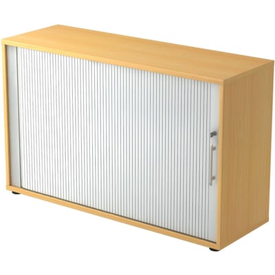 Roldeurkast ULM, 2 ordnerhoogten, roldeuren aluminium zilver, B 1200 x D 400 x H 748 mm, beukenpatroon
