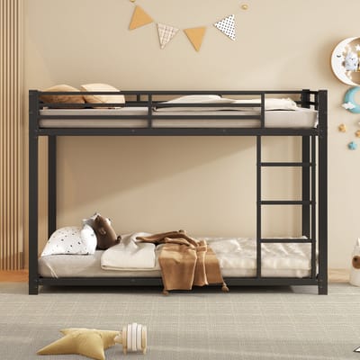 Stapelbed 90x200 - Metalen Kinderbed in Klassiek Ontwerp - Staal - Zwart