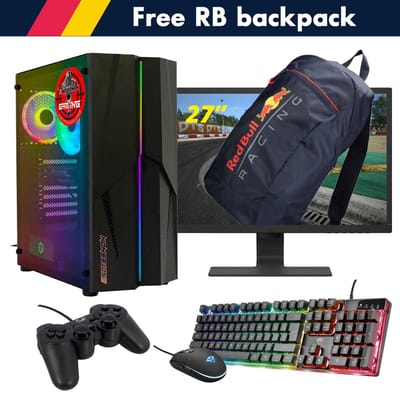 ScreenON - Racing Gaming Set + Red Bull Backpack - F1104027 - (GamePC.F11040 + 27 Inch Monitor + Toetsenbord + Muis + Controller + Gratis Red Bull Backpack)