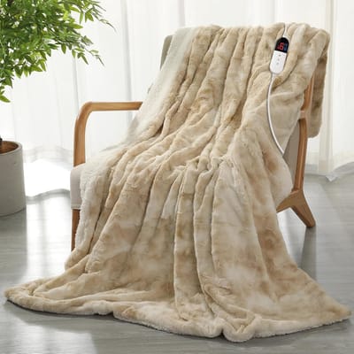 Warmtedeken, elektrische deken met automatische uitschakeling, 130 x 180 cm, 6 warmtestanden en 10 uur automatische uitschakeling, oververhittingsbeveiliging, machinewasbaar, Tie-Dye fleece
