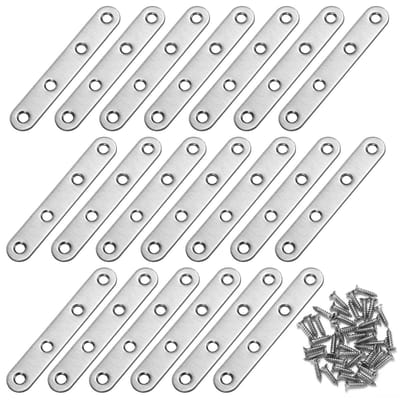 Hoekverbinder, platte hoekklemmen, rechthoekig, roestvrij staal, hoekklemmen, meubels, platte hoekbeugels met schroeven, voor tafel, stoel, boekenkast, 96 x 17 mm, 20 stuks