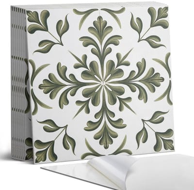 Coloray Plaktegels - Plantenpatroon op de achtergrond Portugese Tegels - 30 cm x 30 cm - Groente Plaktegels - 9 stuks - Vierkant PVC Tegels - Plaktegels Keuken - Zelfklevende Vloertegels - Vinyltegels Vloer Zelfklevend - Zelfklevende Tegels