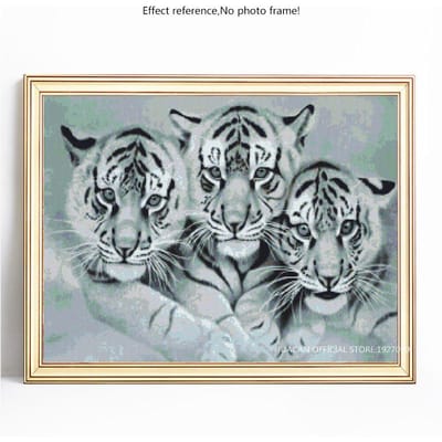 Peinture Diamant 5D Ronde Complète Animal Tigre Broderie Images de Strass Diamant Décoration Maison 20X30 gray
