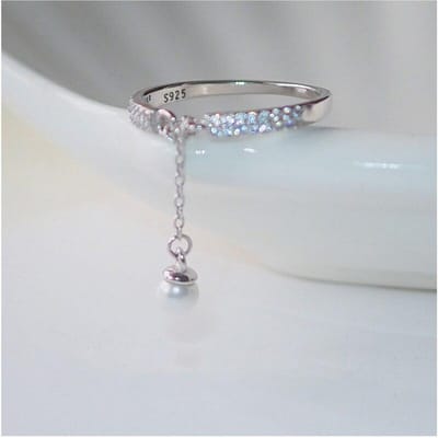 S925 Stempel Zilverkleur Micro Zirconium Ringen Gesimuleerde Parel Ketting Kwast Verstelbare Ringen Voor Vrouwen Anillos Bague S -R334 Resizable gray