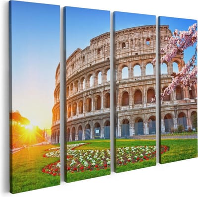 Artaza Canvas Schilderij Vierluik Colosseum bij Zonsopgang in Rome, Italië - 80x60 - Foto Op Canvas - Canvas Print