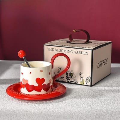 Rode Koffiekop High End en Luxueus Hoge Kwaliteit Afternoon Tea Kop en Schotel Set met Lepel Souvenir Huwelijksgeschenken 280ml