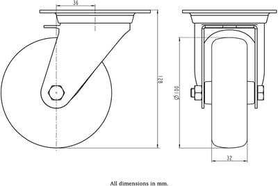 100 mm roestvrijstalen zwenkwiel met grijze, elektrisch geleidende thermoplast