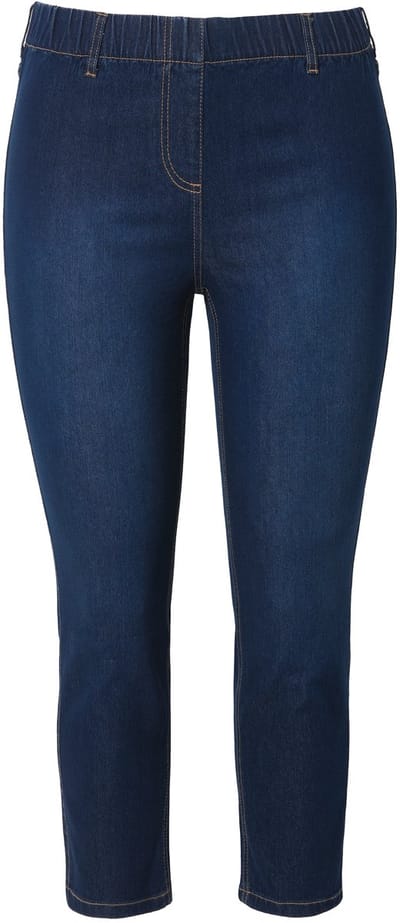 Ulla Popken - Dames - Sienna 7/8-jegging elastische tailleband strakke pijp - Donkerblauw denim - Maat 52