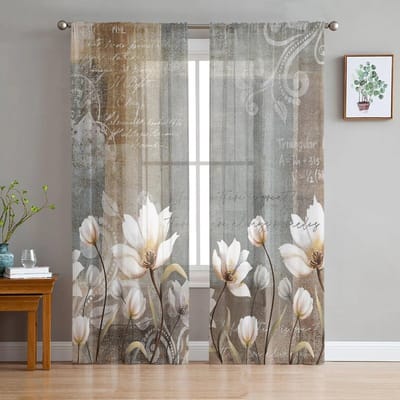 Vintage Tulpen Bloemen Vlinders Slaapkamer Transparante Dunne Gordijnen Vakantiedecoratie Raam Voile Tule Gordijn 135W x 137H(cm)