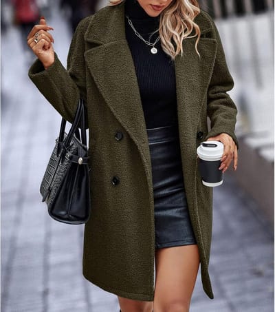 Elegante Lange Winteroverjas voor Dames met Dubbele Rij Knopen, Ideaal voor Werk en Formele Gelegenheden