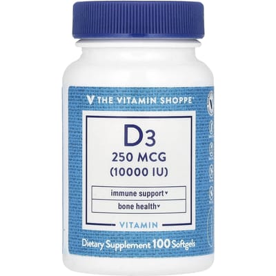 The Vitamin Shoppe, Vitamine D3, 250mcg (10.000 IE), 100 zachte capsules