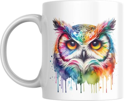 Mok – Uil Watercolor | Kleurrijke Dierenmok | Artistiek Cadeau voor Vogelliefhebbers