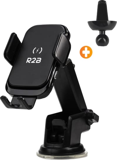 R2B Telefoonhouders Auto Zuignap met Draadloze Oplader - Raam/Dashboard/Ventilatie - GSM Houder Auto - Autohouder - Telefoonhouder Auto - Mobiel Houder Auto - Telefoon Houder - Auto Telefoonhouder - Phone Holder Car