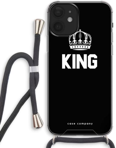 Case Company® - Hoesje met koord geschikt voor iPhone 12 hoesje met Koord - King zwart - Telefoonhoesje met Zwart Koord - Bescherming aan alle Kanten en Over de Schermrand