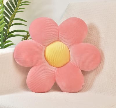 Set van 2 Bloemvormige Vloerkussens - Roze en Wit Sierkussen