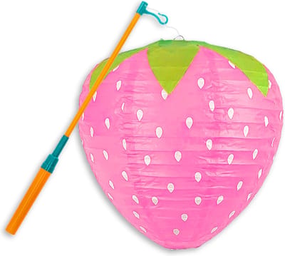 LUQ - Aardbei - Lampion - Sint Maarten - Lampionstokje - Met Lichtje - TrekLampion - Papier - Kind - Roze - Versiering - 1 Stuk
