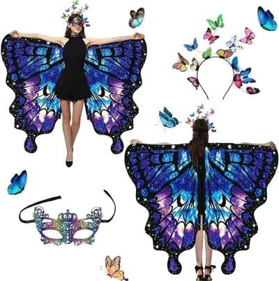 Vrouwelijk Vlinder Kostuum met Kant Vleugels - 3-delige Set voor Carnaval en Cosplay