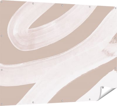 Gards Tuinposter Abstracte Kunst - Witte Strepen op Beige - 160x120 cm - Tuindoek - Tuindecoratie - Wanddecoratie buiten - Tuinschilderij