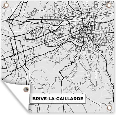 Tuin poster Brive-la-Gaillarde – Plattegrond – Frankrijk – Kaart – Stadskaart - 200x200 cm - Tuindoek