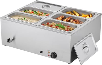 Elektrische Bain-Marie Voedselverwarmer - Chafing Dish Set - 6 x GN 1/3 Bakken - 1,5 kW - Met Deksel en Soeplepel - Voor Buffet, Catering en Feesten - RVS