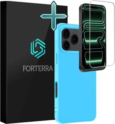 Hoesje Met Screenprotector - Geschikt voor Apple iPhone 17 Pro Max - Sterk & Shockproof - Telefoon Hoes - Back Cover - Siliconen Case - Lichtblauw