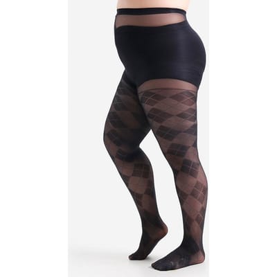 20D Grande Taille Femme 2XL 3XL 4XL Collants Taille Haute Maille Diamant Transparent Extensibles Bas pour Dames 4XL black
