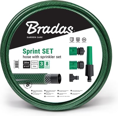 Bradas Sproeiset SPRINT – 1/2" (13 mm) – 20 m – Compleet met Koppelingen en Spuitmond