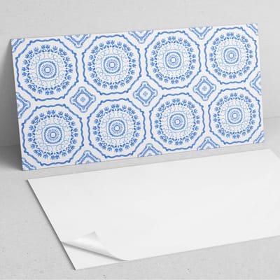 Coloray Wandpanelen Zelfklevend - Bloemenpatroon in cirkels PVC Wandpaneel - 100 cm x 50 cm - Blauw Wandbekleding Zelfklevend - 1 stuk - Mozaïeken Wandpanelen Zelfklevend - Keuken Wandpanelen - Wandpanelen Badkamer