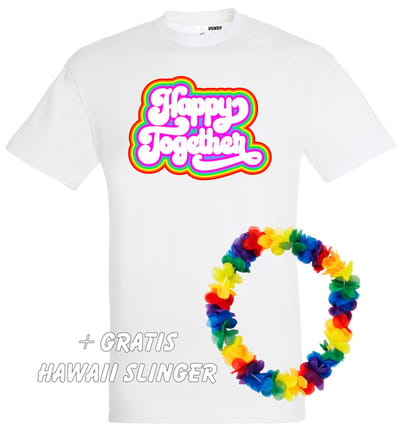 T-shirt Happy Together Regenboog | Love for all | Gay pride | Regenboog LHBTI | Wit | maat XS