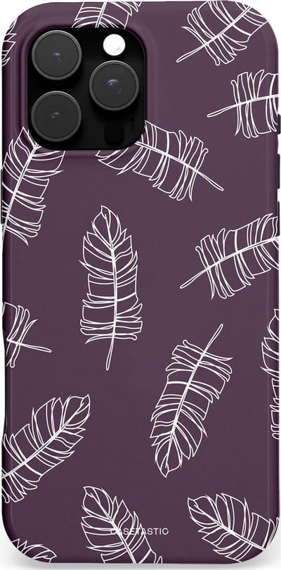 Casetastic Hoesje Geschikt voor Apple iPhone 16 Pro Max Magsafe - Stijlvolle Beschermende Duo-layer Case - Paarse Verenpracht