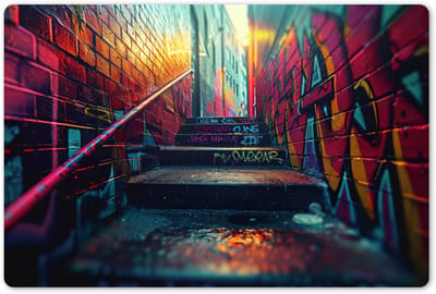 Placemats 45x30 cm - Placemat kunststof - 1 stuk - Architectuur - Neon - Trap - Graffiti - Borden onderleggers - Decoratie voor op tafel - Keuken tafeldecoratie accessoires - Vinyl onderlegger - Tafelversiering