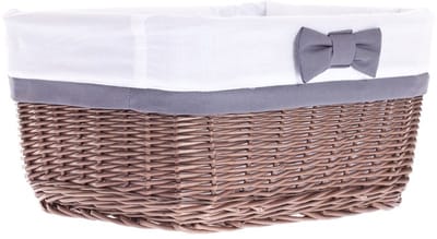 The Wicker Stories – Rieten opbergmand met witte stoffen voering met grijze afwerking – Handgemaakt in Europa – Donkerbruin