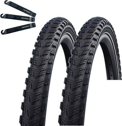 2x Stevige Fietsband Zwart All-Season 28 Inch Inclusief Bandenlichters