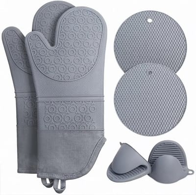 BOTC Siliconen Ovenwanten - Pannenlappen - 6 Stuks - Ovenhandschoenen - Hittebestendig tot 260 °C - Grijs