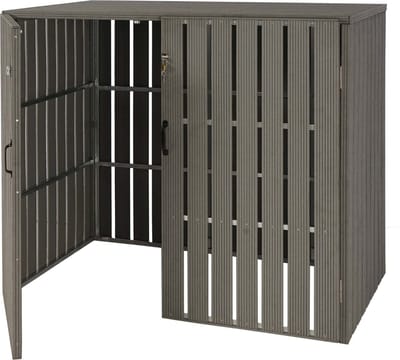 XL 2-zits/4-zits WPC afvalbak deksel MCW-J28, afvalbak box, metaal hout look, uitbreidbaar ~ grijs