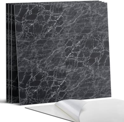Coloray Wandpanelen Zelfklevend - Geaderd marmerpatroon Zelfklevende Wandpanelen - 50 cm x 50 cm - Zwart Wandpaneel PVC - 4 stuks - Texturen Wandpanelen Zelfklevend - Wandpaneel Keuken - Wandpanelen Badkamer