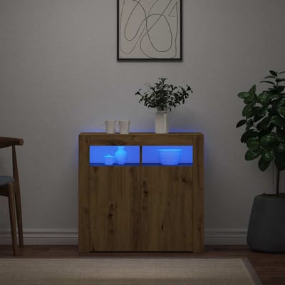 vidaXL - Dressoir - met - LED - 80x35x75 - cm - bewerkt - hout - artisanaal - eiken