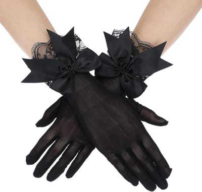 Elegante Korte Kanten Handschoenen met Strik voor Bruiloften en Feestjes - Zwarte Net Handschoenen voor Dames, Perfect voor Kerst en Theepartijen
