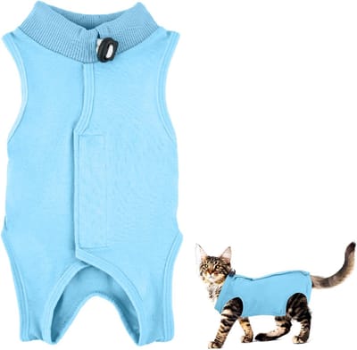 Herstelpak voor katten, ademende kattenromper, anti-lek lichaam voor huisdieren, E-kraag, alternatief chirurgisch pak voor buikwonden (blauw, S)