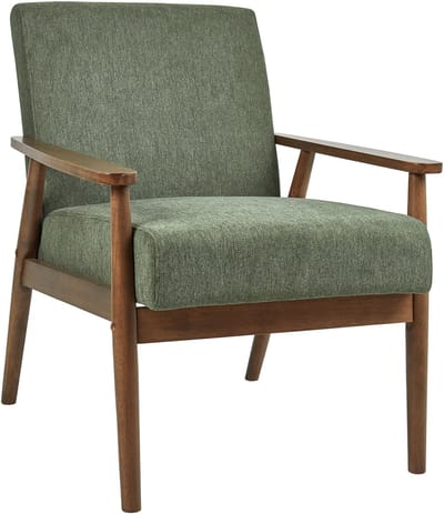 ESRUM - Fauteuil - Groen/Donkerbruin - Polyester/Rubberhout
