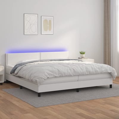 vidaXL - Boxspring - met - matras - en - LED - kunstleer - wit - 200x200 - cm