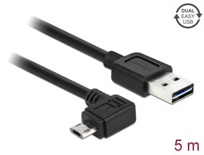 Delock Cable EASY-USB 2.0 Type-A male > EASY-USB 2.0 Type Micro-B male angled left / right 5 m black