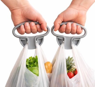 Set Van 2 Boodschappentas Handvaten I Plastic Tas Drager I Tasjes drager I Tot 15 KG I Grijs