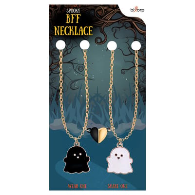 Bixorp Friends BFF Ketting voor 2 met Spookjes & Hartje - Magnetische Vriendschapsketting - Cadeau voor Beste Vrienden - Goud met Dubbele Hangers - 45+5cm