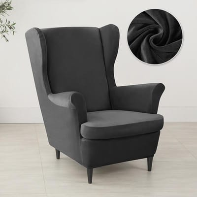 Fluwelen Oorfauteuilhoes Stretch Spandex Oorfauteuilhoes Elastische Fauteuilhoezen Bankhoezen met Zitkussenhoes gray