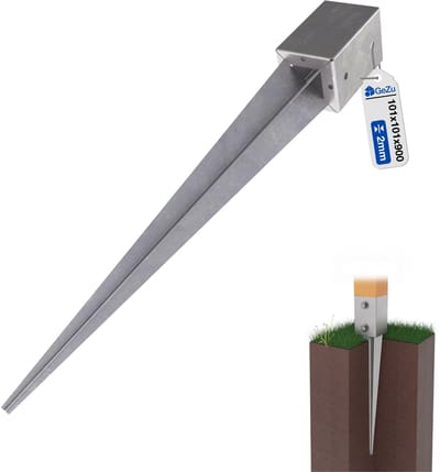 GeZu Impex Paalhouder met punt 101×101x900 mm – Puntpaalhouder Verzinkt – Voor Schutting en Pergola