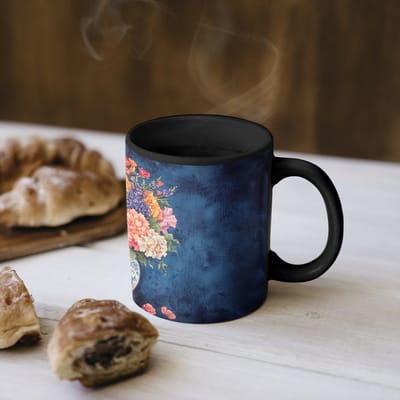Magische Mok - Foto op Warmte Mokken - Koffiemok - Kat - Felgekleurde bloemen - Vaas - Magic Mok - Beker - 350 ML - Theemok