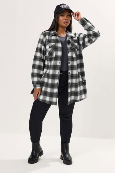 Yours Zwart & Wit Geruit Shacket Size 46