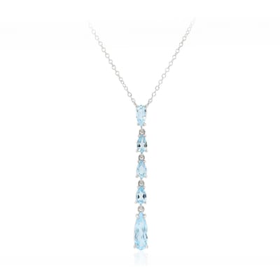 Cavill - Zilveren Halsketting - 925 Sterling Zilver Gerhodineerd - Hemelsblauwe Topaas Druppelvorm - 2,05 ct. - Elegante Damesketting Brasilië